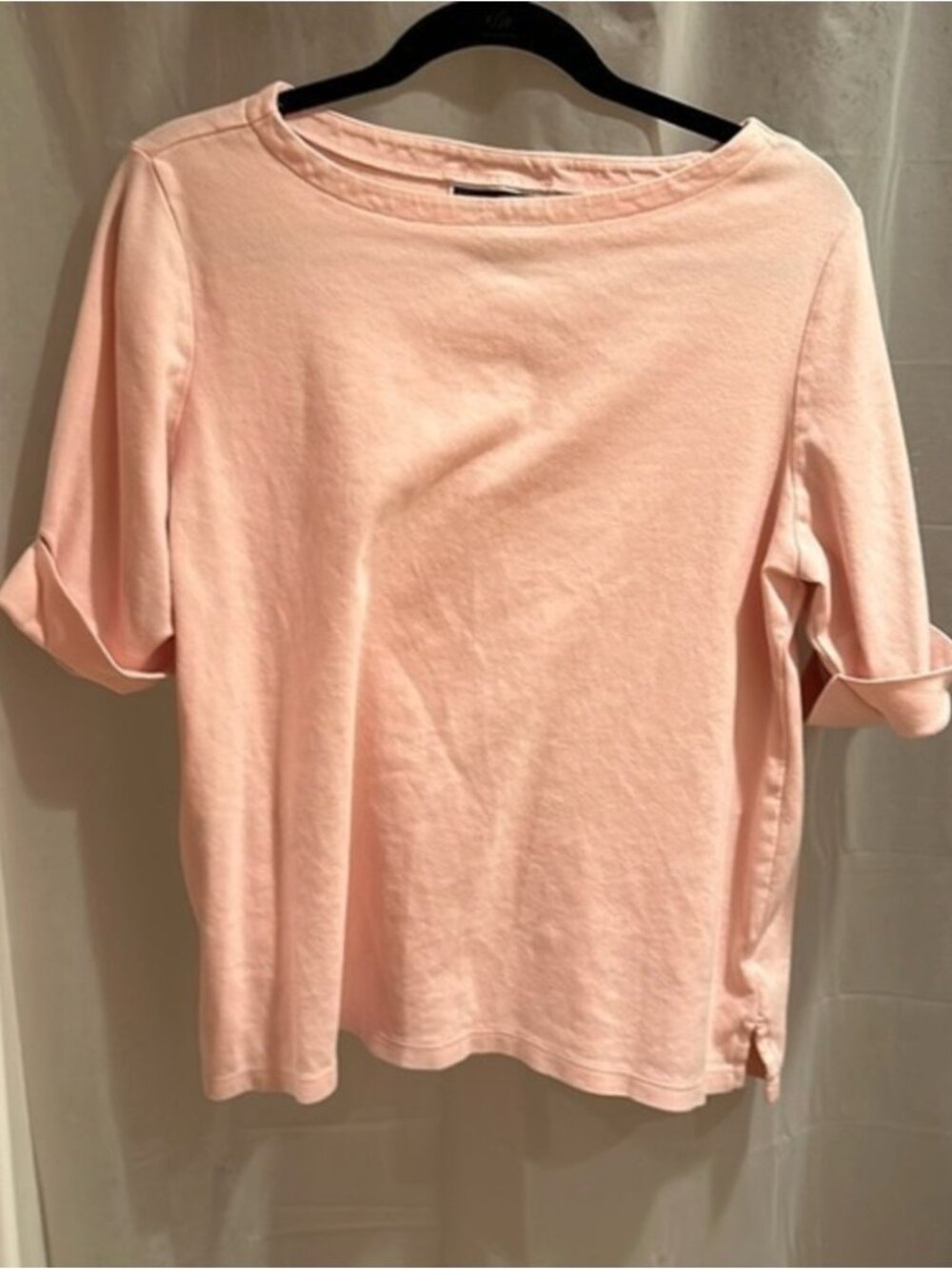 Boat Neck Pink 3/4 Length Sleeve Tee